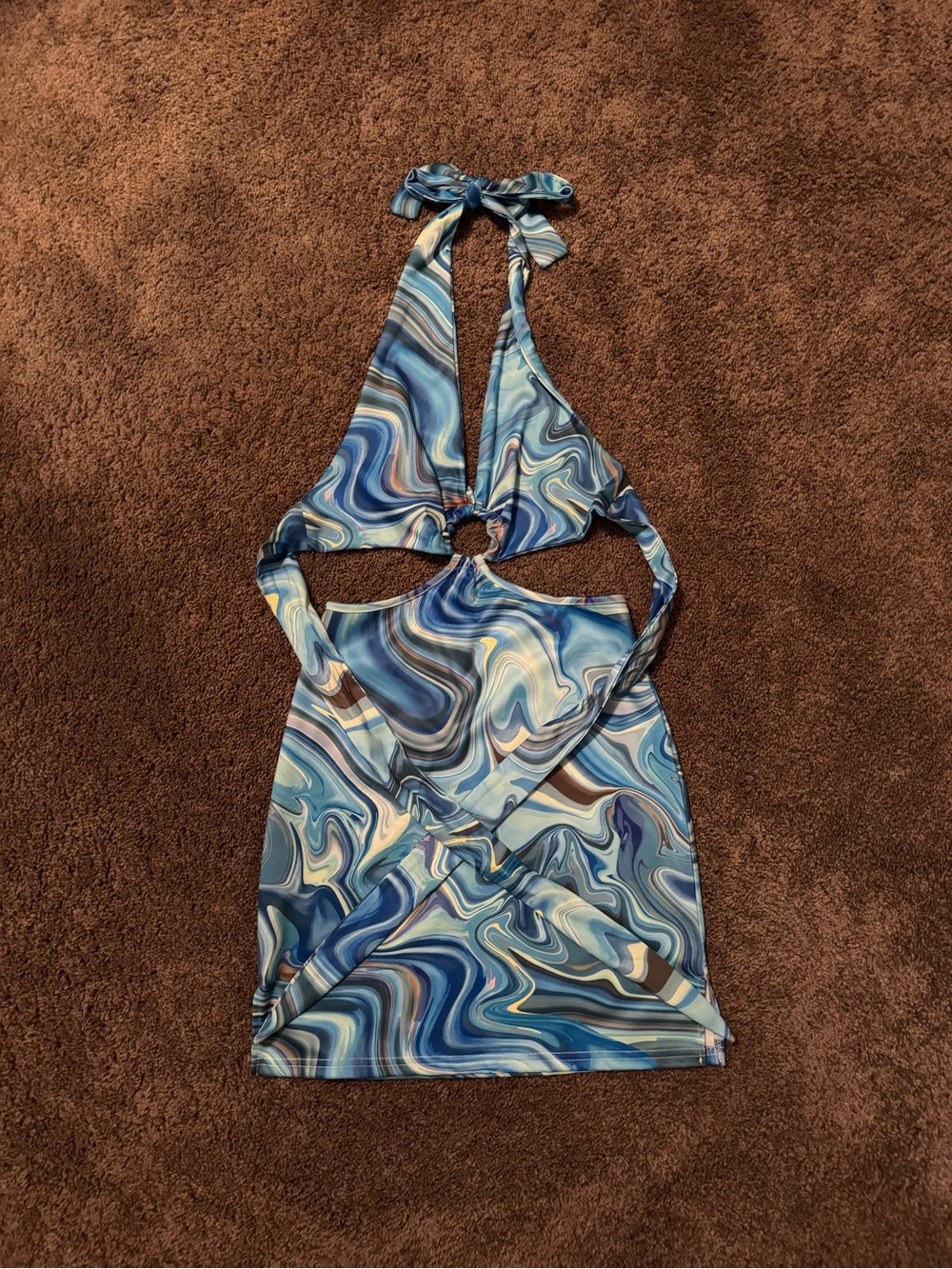 SHEIN Blue Swirl Halter Mini Dress